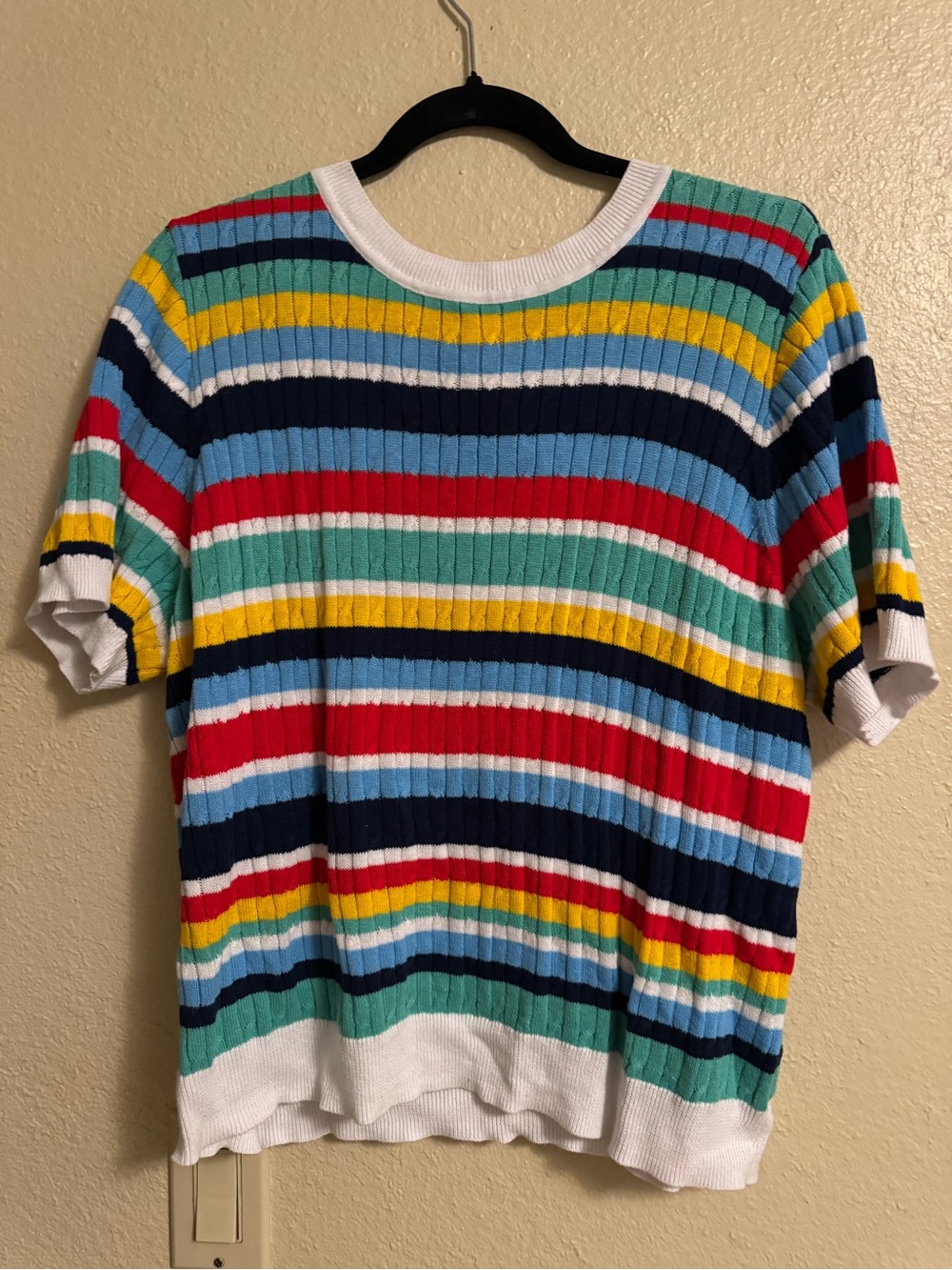 St. John's Bay Multicolor Striped Ribbed Short Sleeve Tee with White Trim